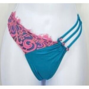 Beach Bunny Swimwear Skimpy Big Girls Don't Cry‎ Bottom Turquoise Pink  XL NWT